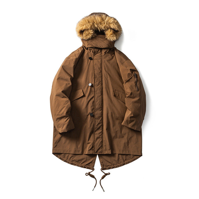 Men's Quilted Parka in Fish Tail Cut with Detachable Faux Fur Hood and Thermal Lining Mune Fashion