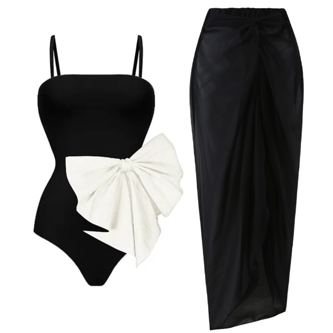 Ladies one-piece swimsuit with elegant bow appliqué Mune Fashion