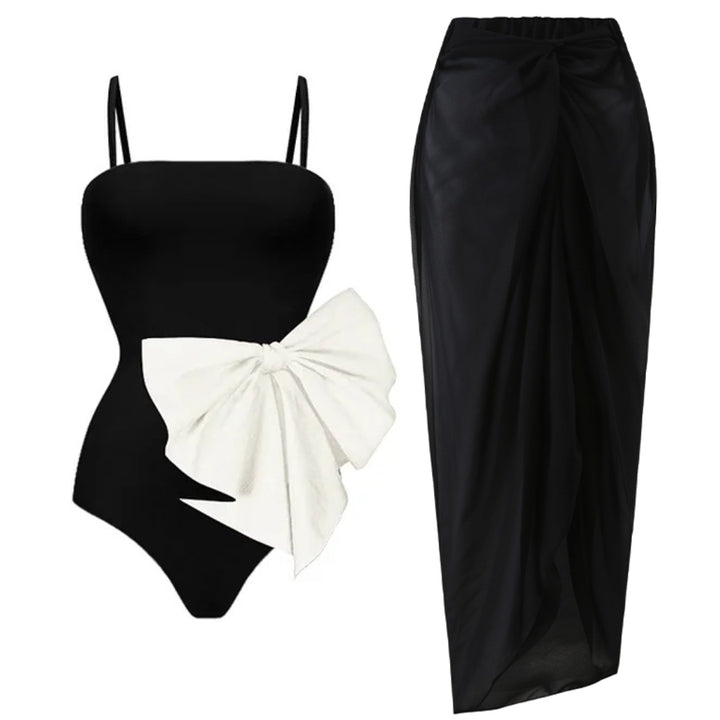 Ladies one-piece swimsuit with elegant bow appliqué Mune Fashion