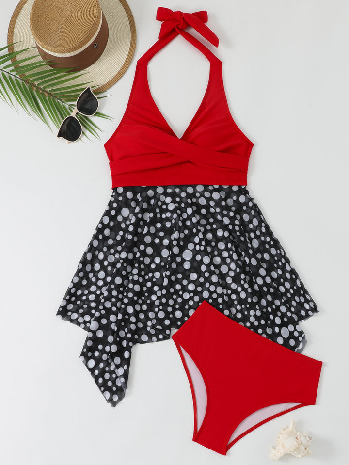 Women's swimsuit with wrap skirt and fashionable polka dots Mune Fashion