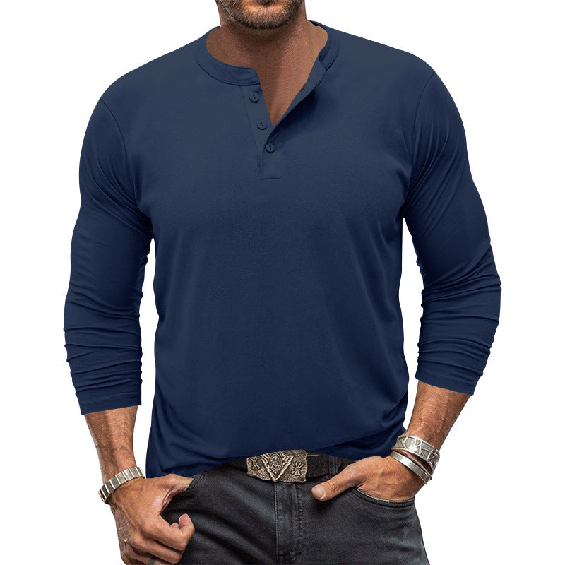 Men's long-sleeved Henley shirt made of elastic cotton blend with button placket and tailored fit Mune Fashion