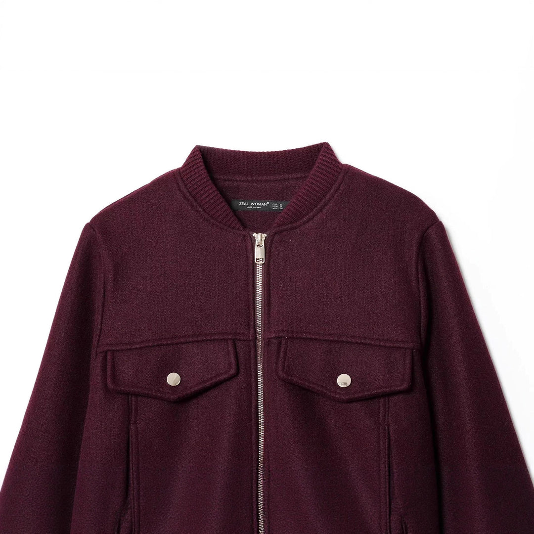 Women's short-cut wool bomber jacket with flap pockets Mune Fashion