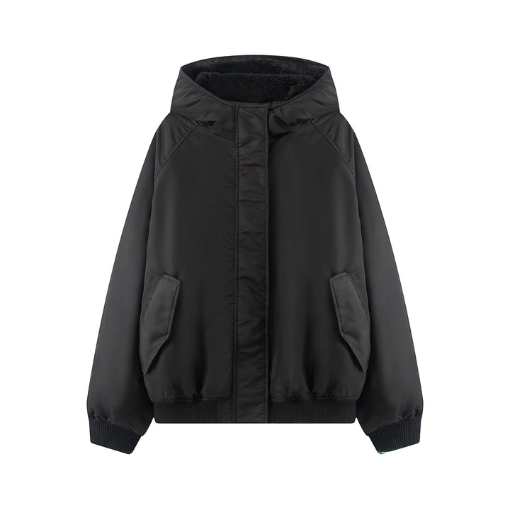 Women's non-padded hooded jacket with teddy lining, concealed zipper and ribbed cuffs Mune Fashion