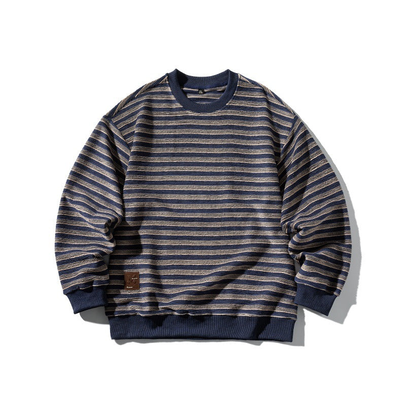 Unisex Striped Oversized Knit Sweatshirt with Ribbed Cuffs and Round Neck