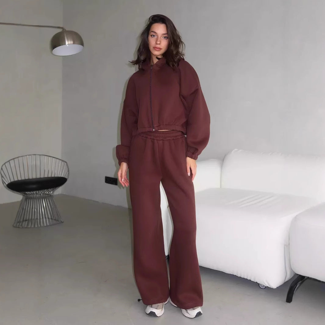 Women Oversize Sweatset with Zipper Bomber Jacket and Highwaist Jogging Pants Mune Fashion