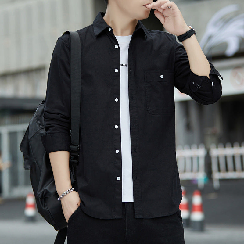 Men's Casual Oxford Shirt with Chest Pocket and Kent Collar Mune Fashion