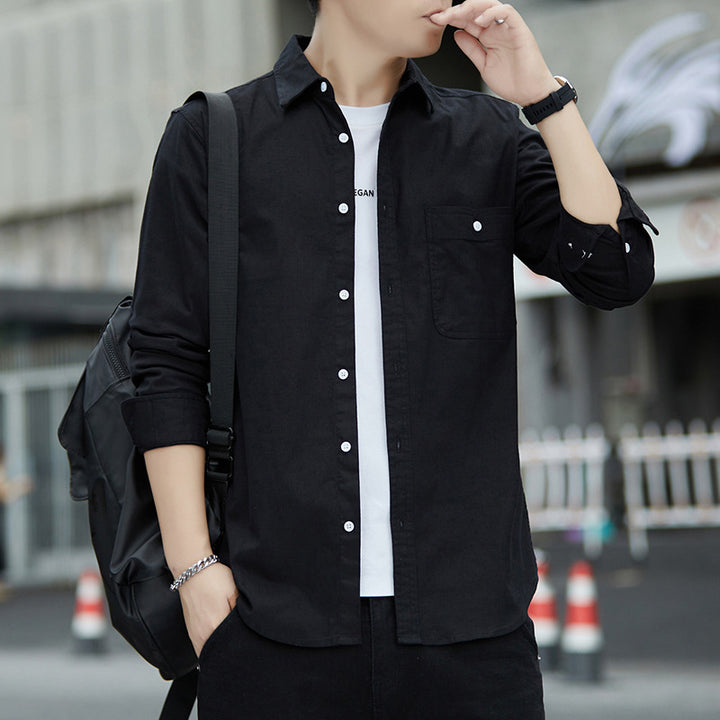 Men's Casual Oxford Shirt with Chest Pocket and Kent Collar Mune Fashion