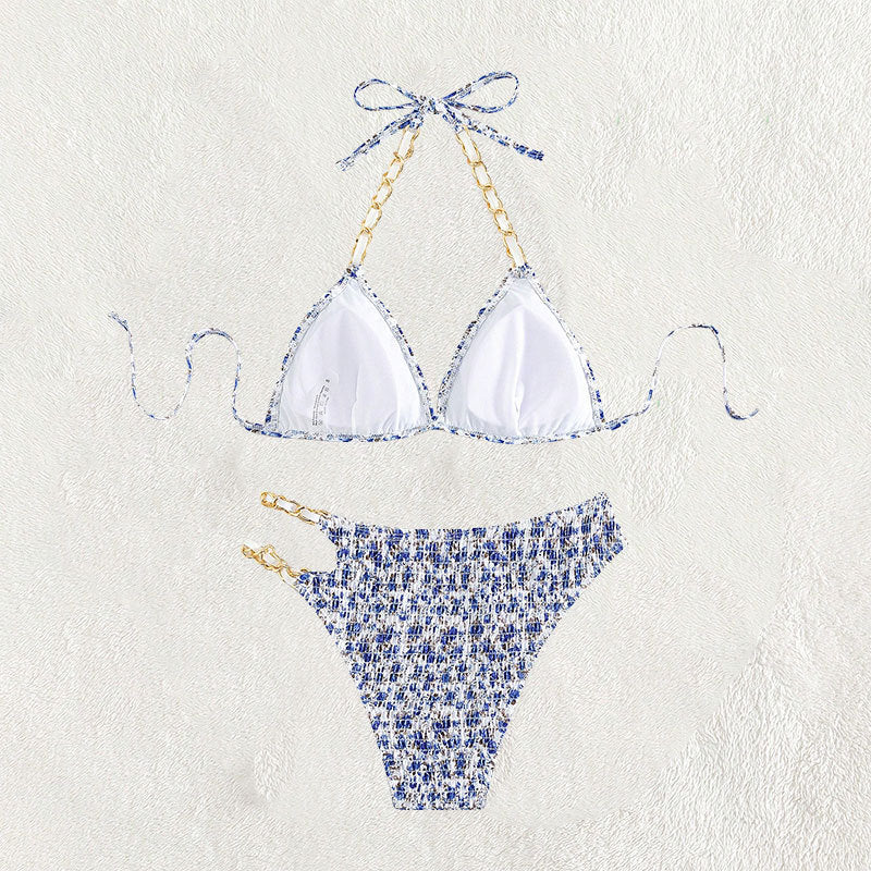 Women's triangle bikini with subtle chain accent and high cut Mune Fashion