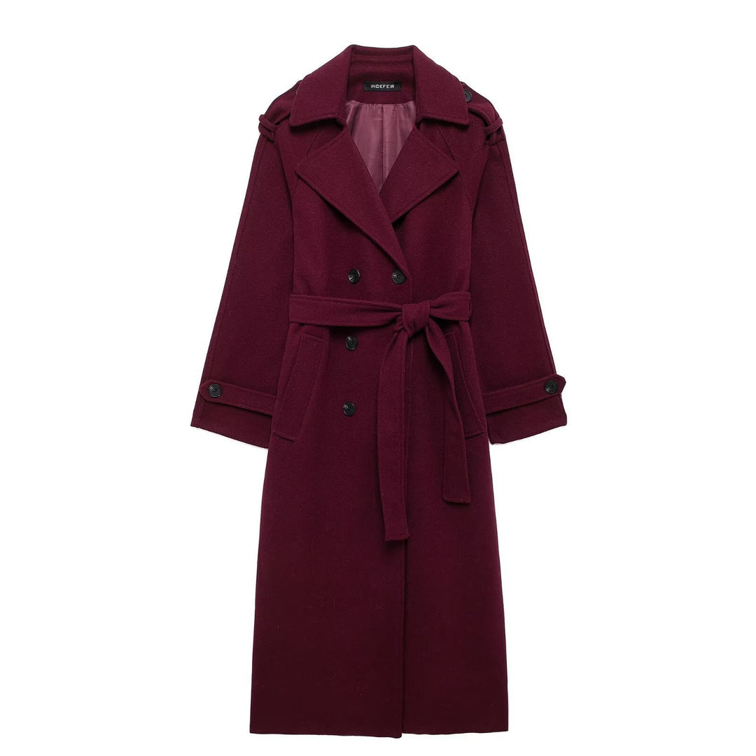 Women 100+ double-breasted maxi long coat in trench style with tie belt Mune Fashion
