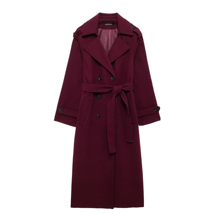 Women 100+ double-breasted maxi long coat in trench style with tie belt Mune Fashion