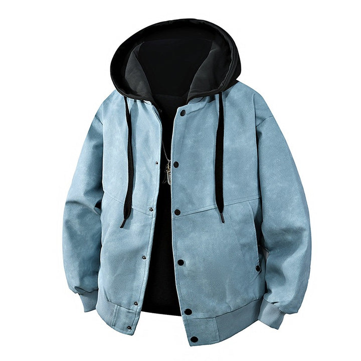 Men's suede-look hooded jacket with snap button placket, oversized cut & ribbed cuffs Mune Fashion