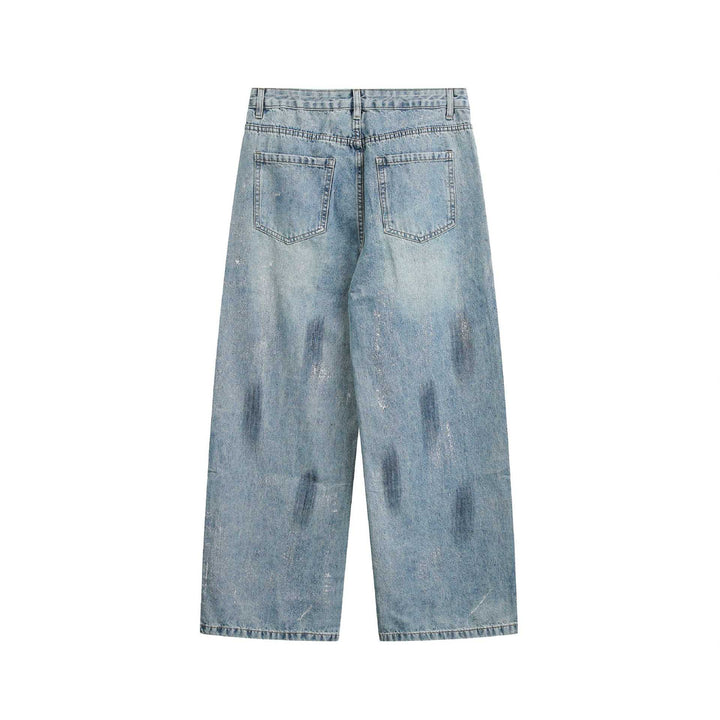 Women's wide cropped jeans high-waisted with used effect and stain look Mune Fashion