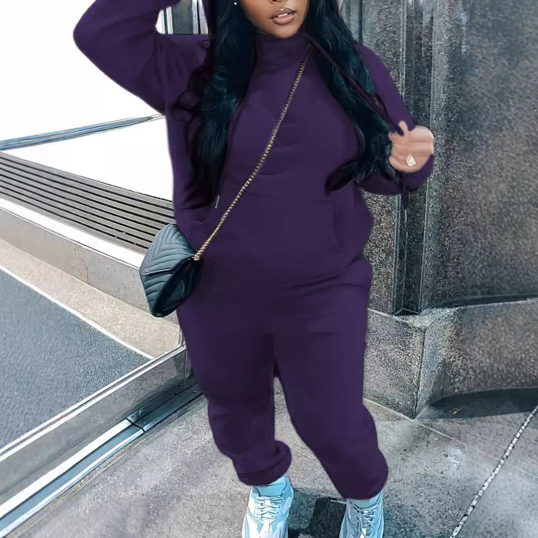 Women's cozy hoodie and jogger set with high collar, kangaroo pocket and fitted waistband Mune Fashion