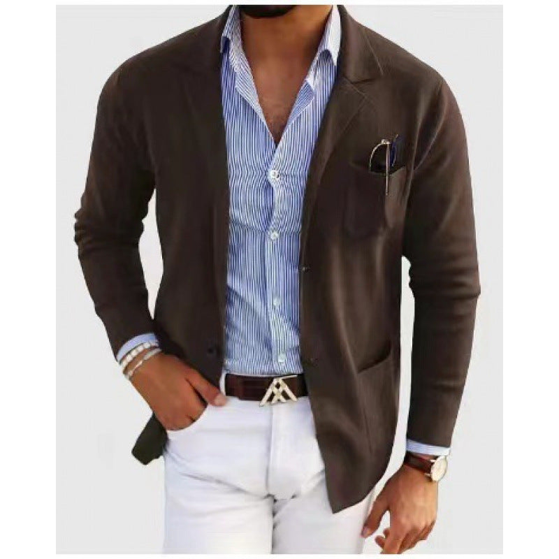 Men's casual knit blazer in jacket style with breast pocket and patch pockets Mune Fashion