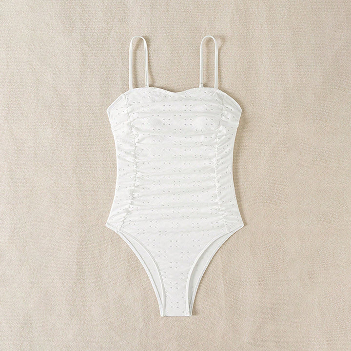 Women’s one-piece swimsuit with sophisticated ruffle design and elegant V-neck Mune Fashion