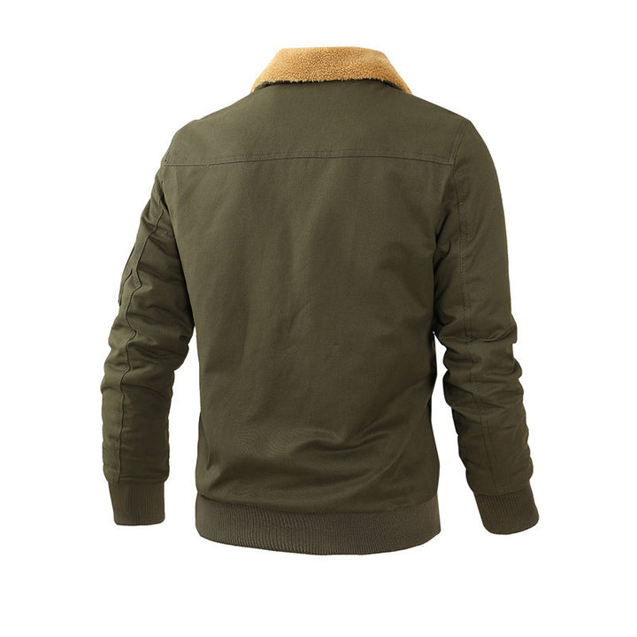 Men's canvas bomber jacket in work jacket style with warming lamb fleece collar and multiple pockets Mune Fashion