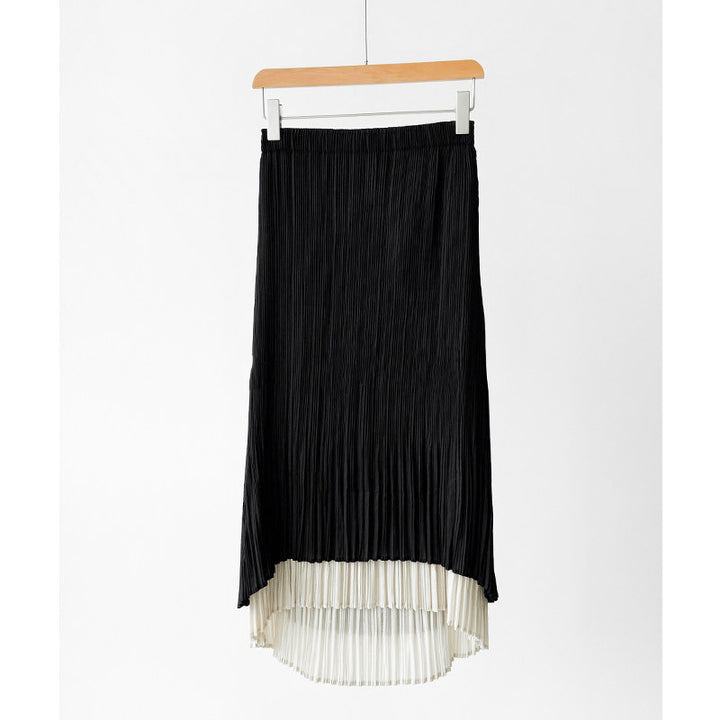 Ladies Elegant Pleated Skirt with Asymmetric Hem Mune Fashion