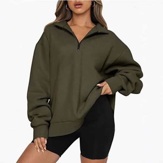 Women's oversized sweatshirt with half zipper, stand-up collar and dropped shoulder Mune Fashion