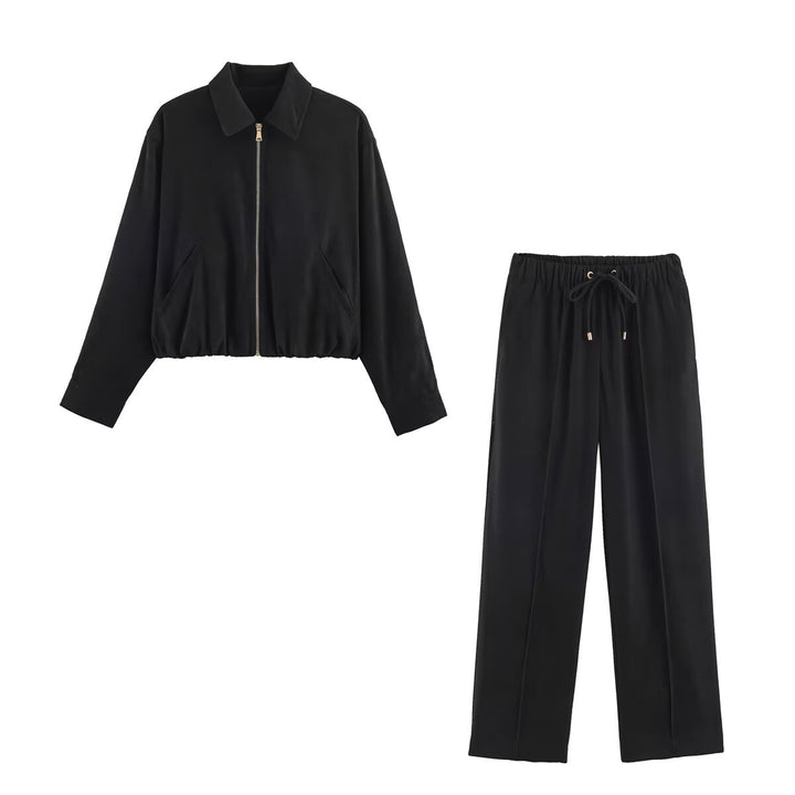 Women's Wide Velour Pants with Elastic Tunnel Drawstring and Crease Mune Fashion