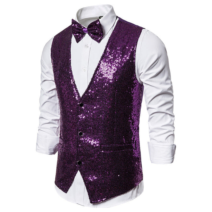 Men's Glittering Festive Waistcoat with Matching Bowtie Mune Fashion