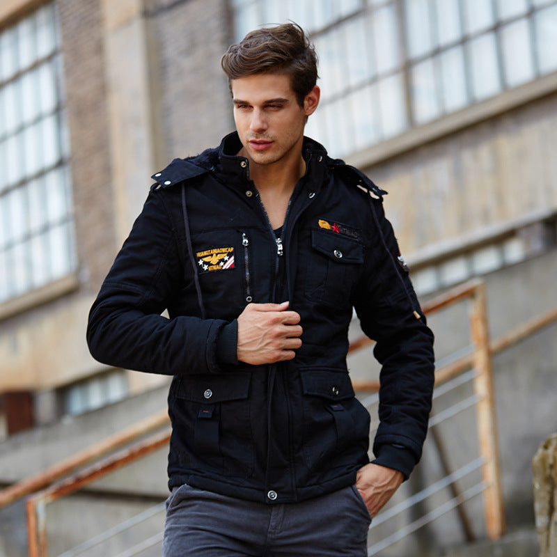 Men's quilted field jacket with hood patch details and thermal lining Mune Fashion