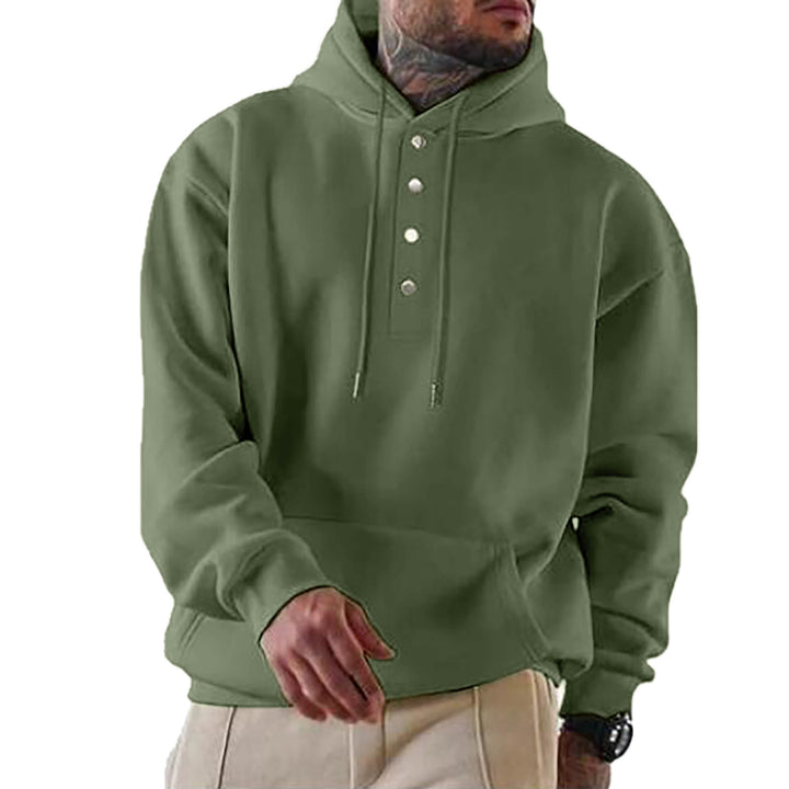 Men's hoodie with Henley button placket and kangaroo pocket EB