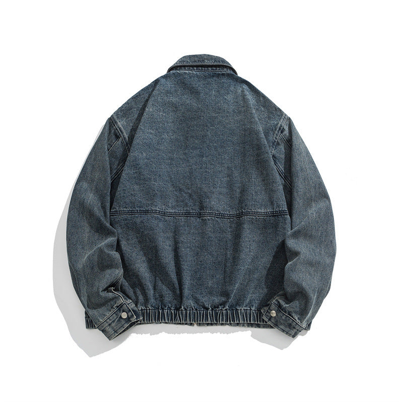 Unisex Short Cut Denim Worker Jacket with Continuous Zipper and Boxy Silhouette Mune Fashion
