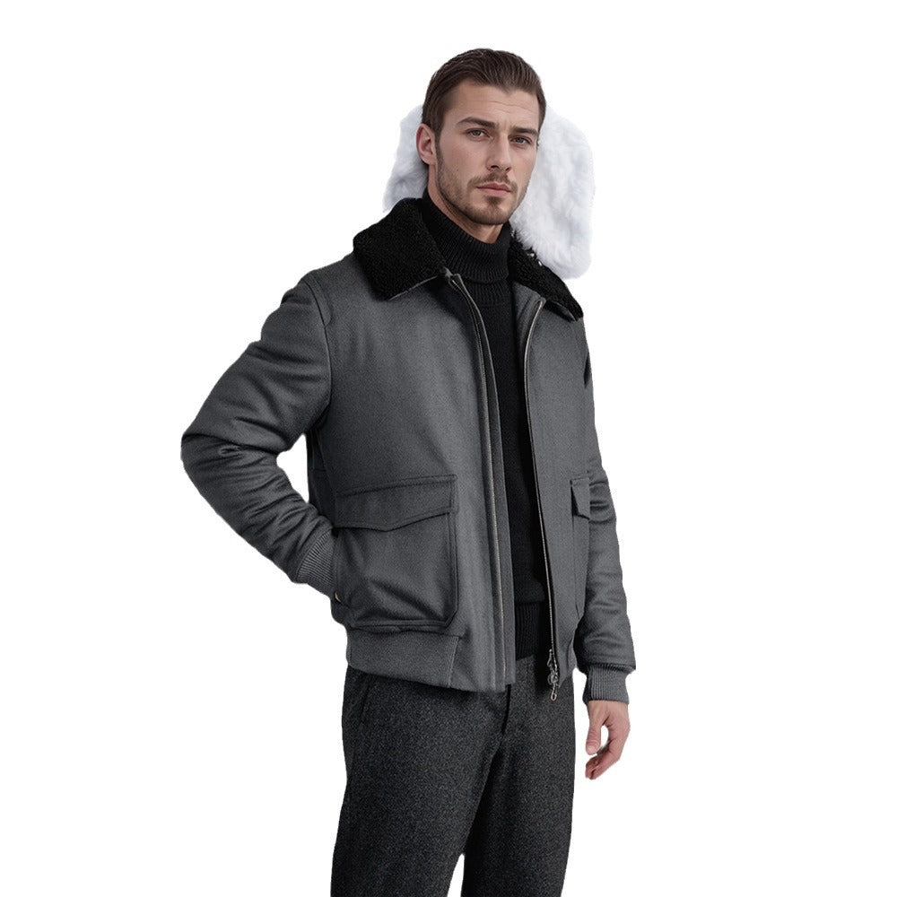 Men's pilot jacket in pilot style with teddy collar, two-way zipper and patch flap pockets Mune Fashion