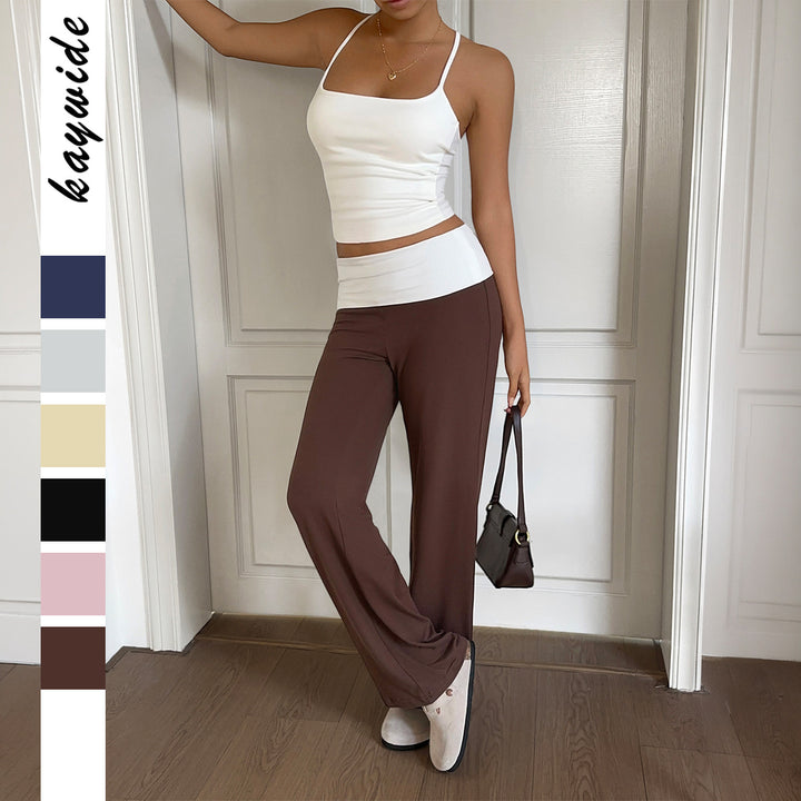 Women's wide lounge pants with high foldover waistband and flowing stretch jersey Mune Fashion