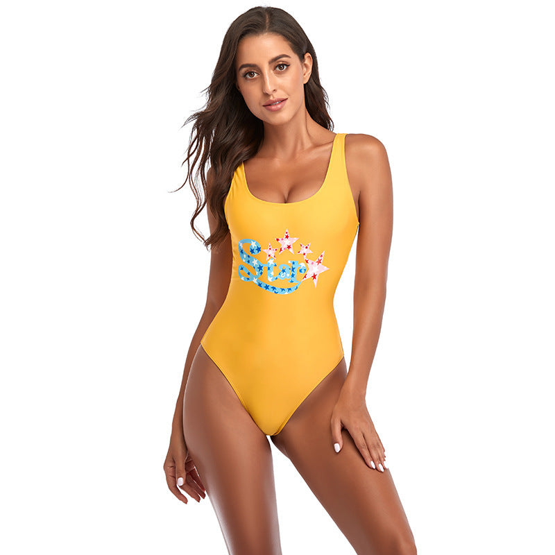 Women's Sporty One-Piece Swimsuit with Fashionable Star Design Mune Fashion