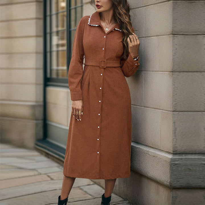 Women's Elegant Shirt Dress with Waist Belt Mune Fashion