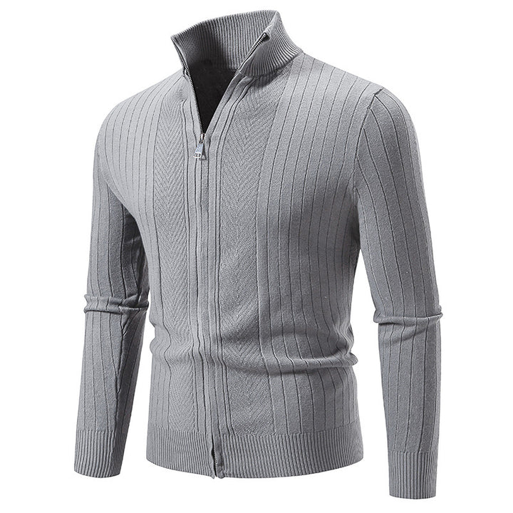 Men's slim fit fine knit zip jacket with stand-up collar and distinctive rib structure Mune Fashion