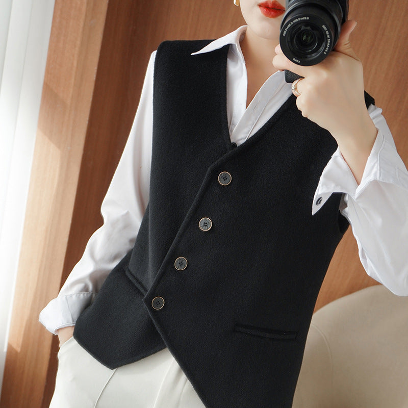 Ladies Tailored Wool Blend Vest with Asymmetrical Button Placket Mune Fashion