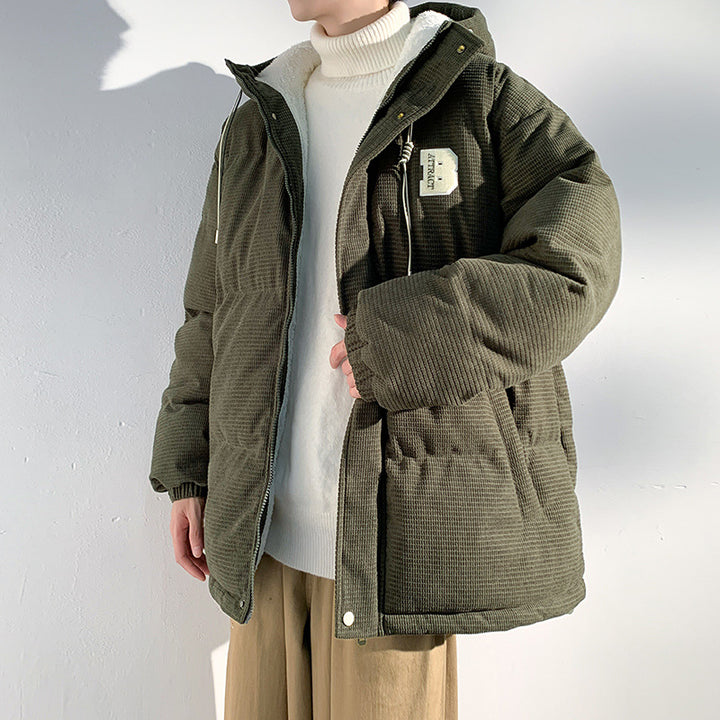 Men's Padded Cord Quilted Jacket with Hood, Teddy Fleece Lining and Oversized Fit Mune Fashion
