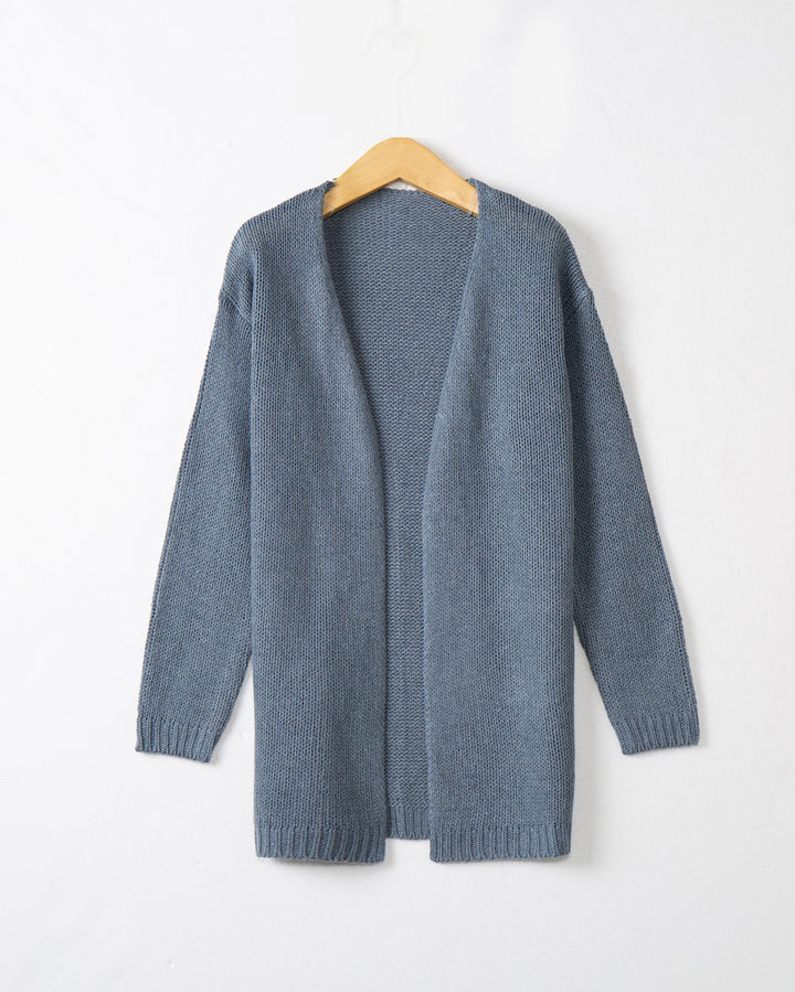 Women Longline Knit Cardigan without Closure with Open Front and Fine Rib Edge Mune Fashion