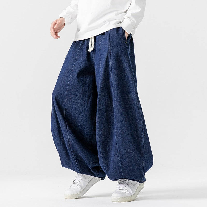 Men's Extra Wide Baggy Jeans in Balloon Cut with Drawstring Waistband and Elastic Hem Mune Fashion