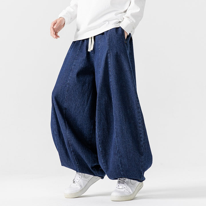 Men's Extra Wide Baggy Jeans in Balloon Cut with Drawstring Waistband and Elastic Hem Mune Fashion