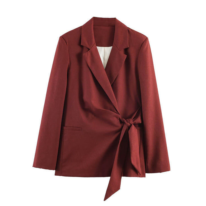 Women Two-Piece Suit Set Wrap Blazer with Tie Belt and Palazzo Pants Mune Fashion