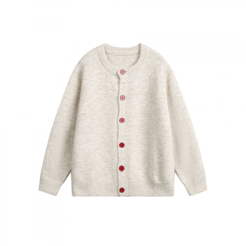 Women Buttoned Knitted Cardigan in Oversize Cut with Round Neck, Ribbed Cuffs and Contrast Buttons Mune Fashion