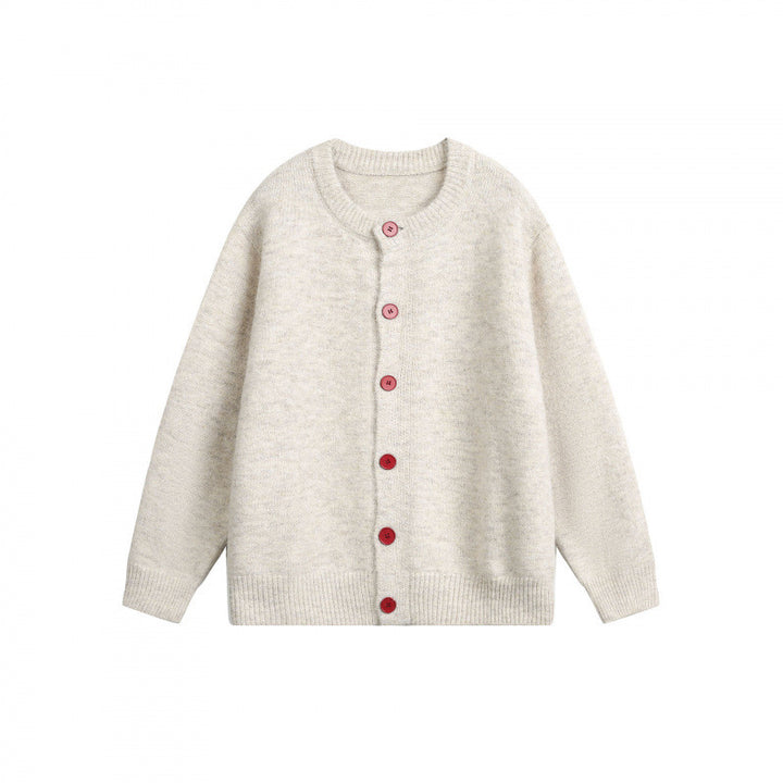 Women Buttoned Knitted Cardigan in Oversize Cut with Round Neck, Ribbed Cuffs and Contrast Buttons Mune Fashion