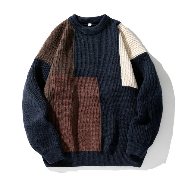 Unisex Chunky Knit Colorblock Sweater with Boxy Oversized Cut and Ribbed Round Neck Mune Fashion