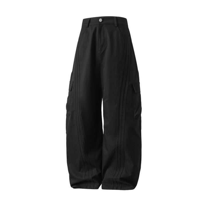 Unisex Oversize Cargo Palazzo Pants with High Waist, Decorative Topstitching and Flap Pockets Mune Fashion