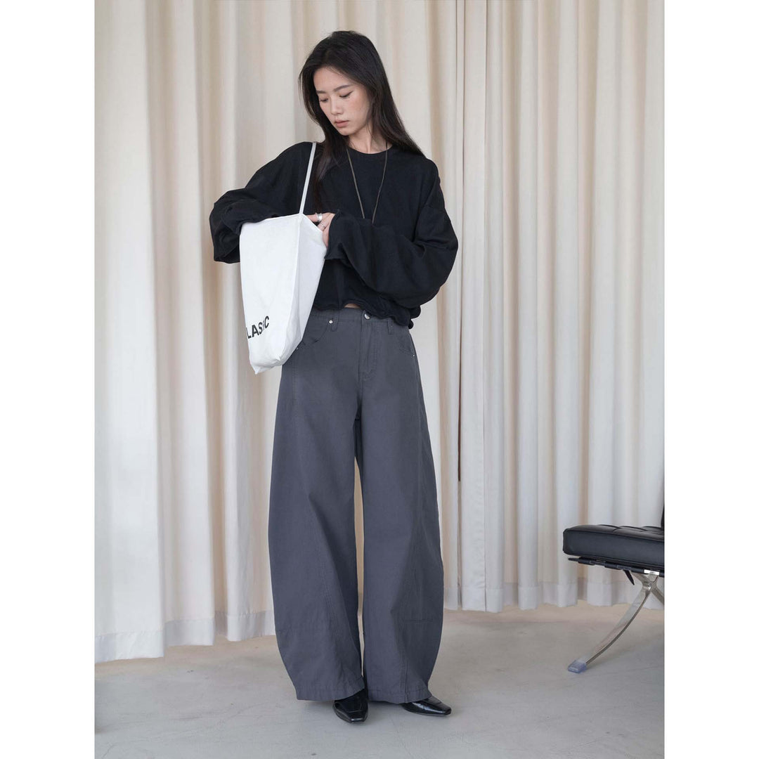 Women's Wide High-Waist Cotton Jeans with Drop Crotch and Five-Pocket Mune Fashion