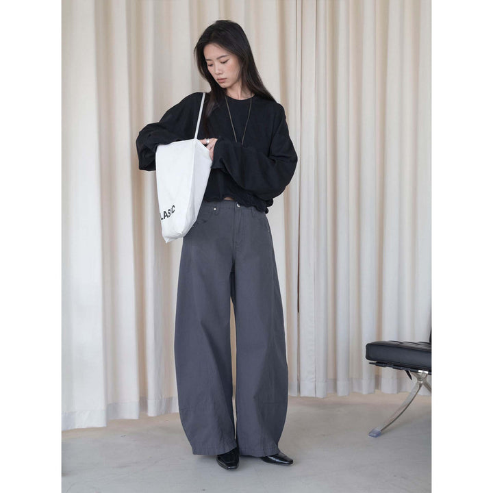 Women's Wide High-Waist Cotton Jeans with Drop Crotch and Five-Pocket Mune Fashion