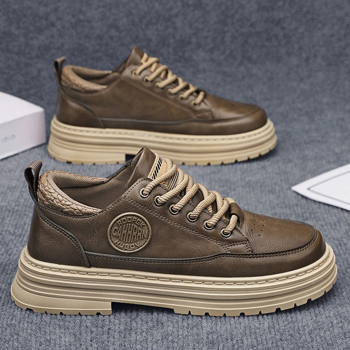 Men's robust platform leather sneakers with padded heel collar, pull tab, and grippy tread sole Mune Fashion