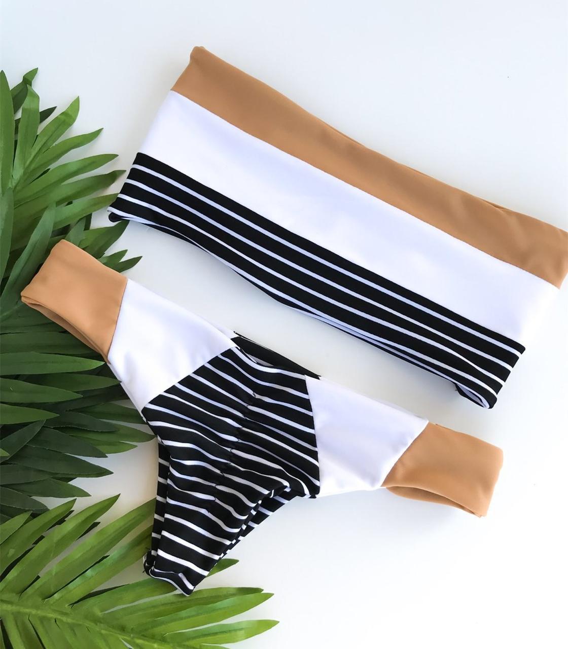 Ladies Bandeau Bikini with trendy stripe pattern Mune Fashion