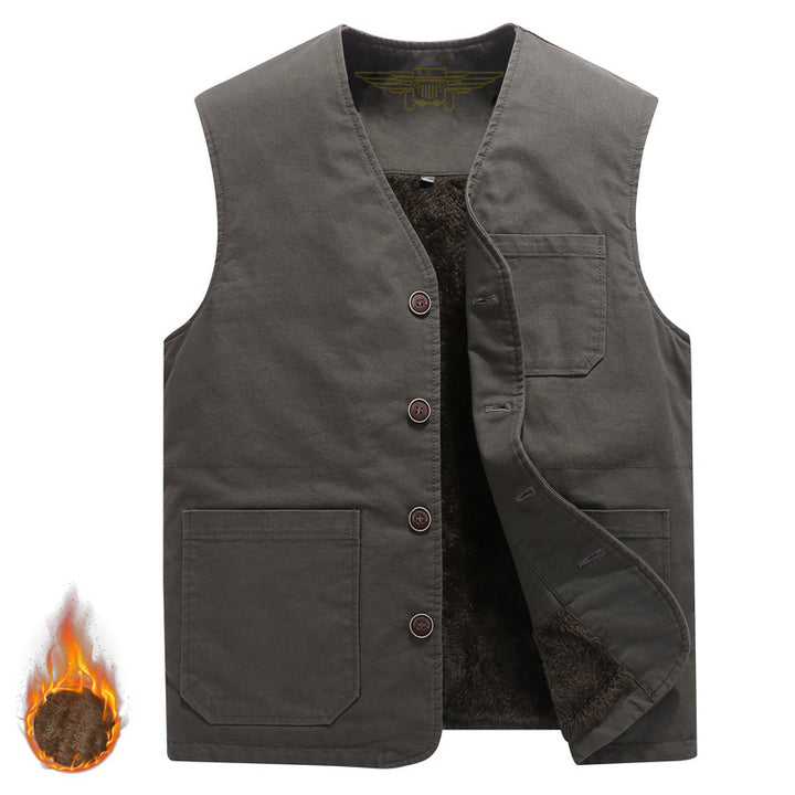Men's Robust Thermo-Canvas Vest with Warming Teddy Lining and Button Closure Mune Fashion