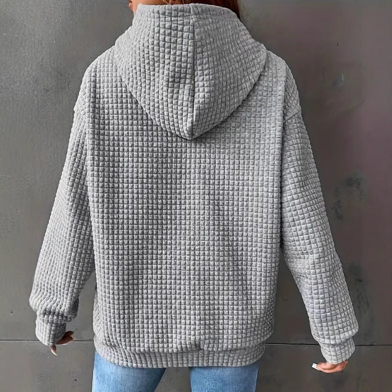 Women's hooded sweatshirt with waffle structure, kangaroo pocket and metallic heart print Mune Fashion