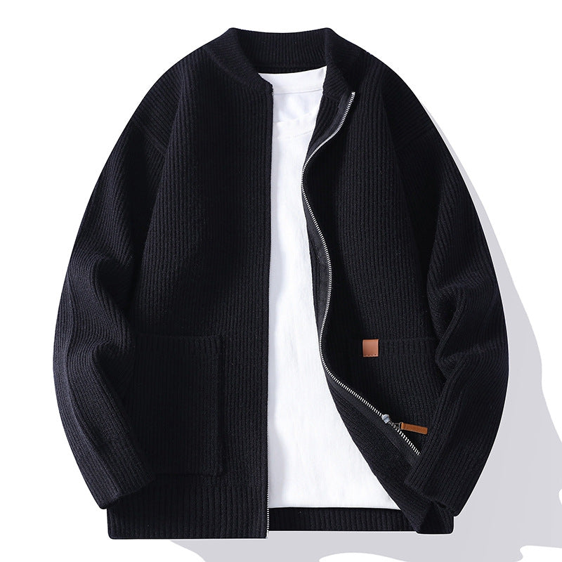 Men's knitted cardigan with full zip and patch pockets Mune Fashion