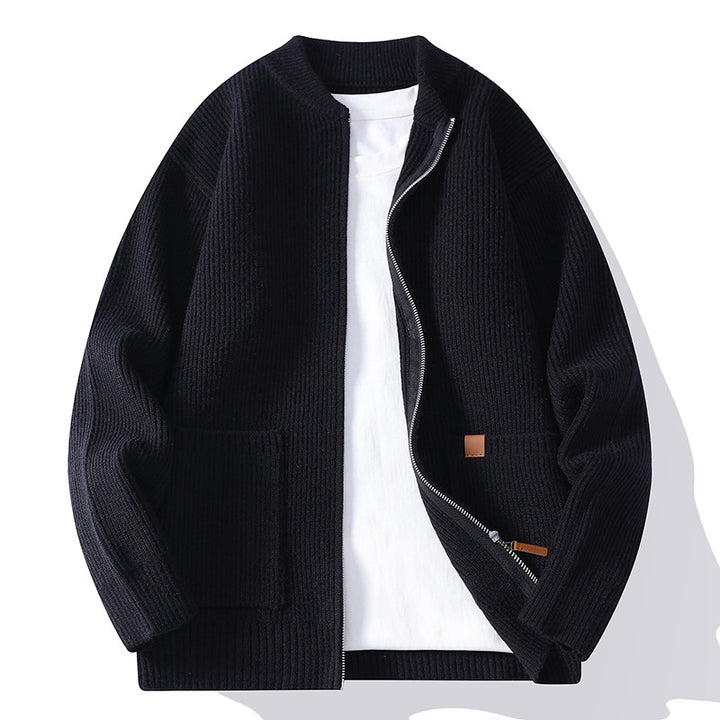 Men's knitted cardigan with full zip and patch pockets Mune Fashion